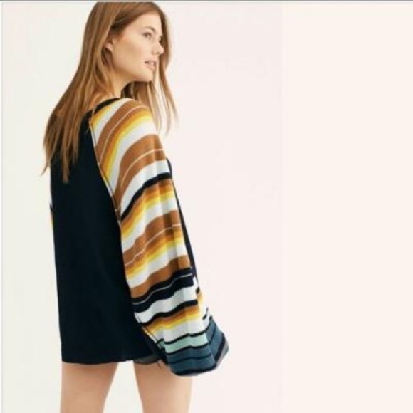 🌈NWT🌈 FP Black Rainbow Stripe Balloon Sleeve Top - Picture 5 of 15